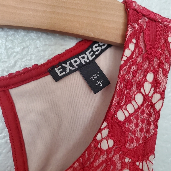NWOT Express | Red Lace Overlay Sheath Dress - Picture 3 of 6